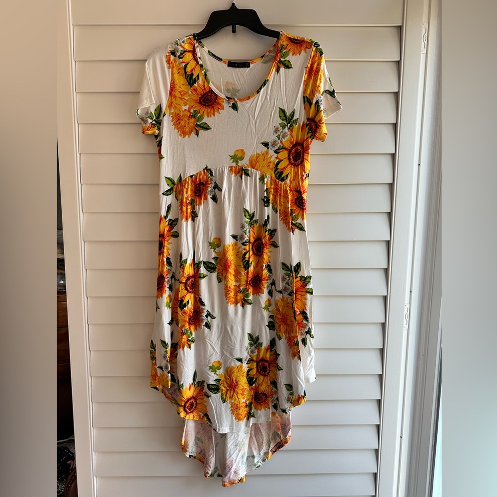 Floral Sunflower Print Maternity High-Low Dress